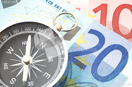 Image of euro money and compass