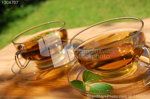 Image of cup of tea in the garden