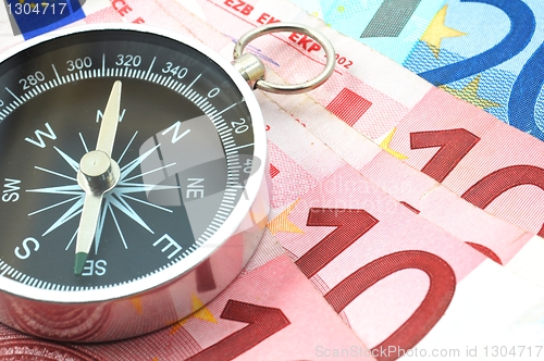 Image of euro money and compass