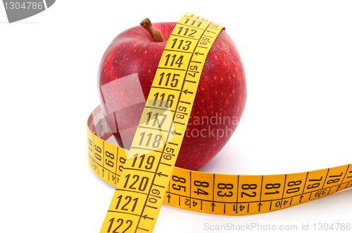 Image of Apple and measuring tape on white