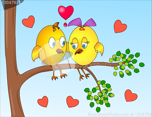 Image of  two little birds in a tree