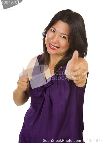 Image of Hispanic Woman with Thumbs Up on White