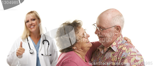 Image of Senior Couple with Medical Doctor or Nurse Behind