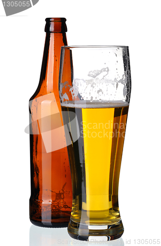 Image of Glass of beer and bottle, isolated