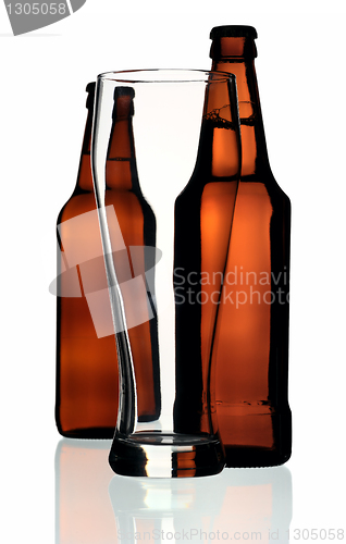 Image of Glass and two bottles of beer, isolated