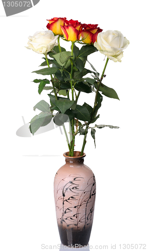Image of Red and white roses in vase, isolated