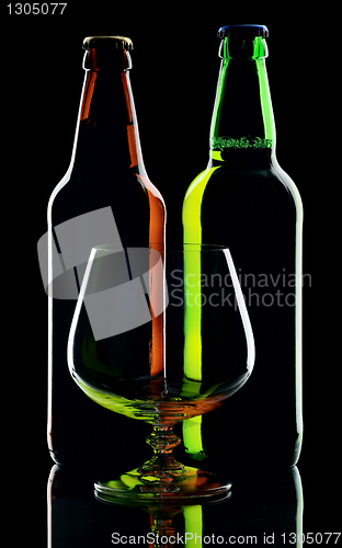 Image of Two bottles of beer and glass, isolated