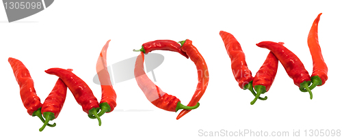 Image of WOW text composed of chili peppers