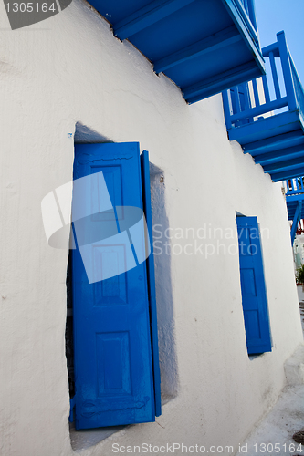 Image of Blue windows in Mykonos, Greece