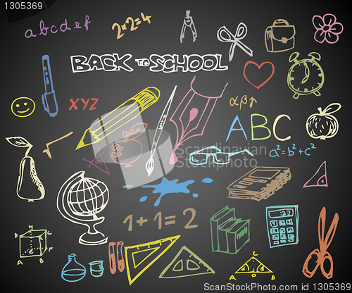 Image of Back to school - set of school doodle vector illustrations