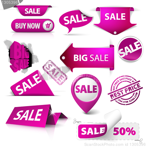 Image of Collection of vector purple sale tickets, labels, stamps, stickers