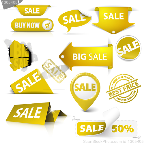 Image of Collection of vector golden yellow sale tickets, labels, stamps