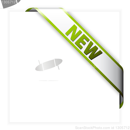 Image of New white corner ribbon with green border