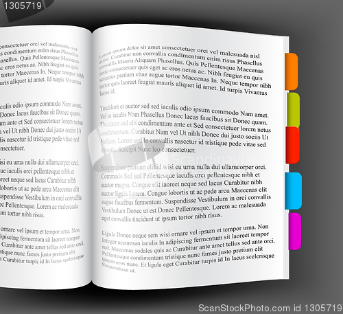 Image of Open book with colorful bookmarks