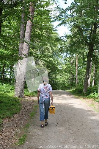 Image of Woman walking in forest