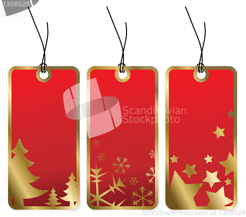 Image of Red Christmas tags with golden borders