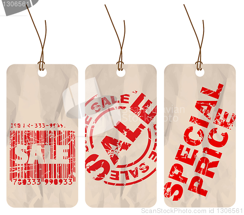 Image of Set of  sale crumpled paper tags