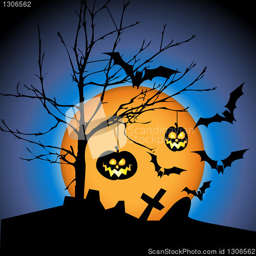 Image of Halloween illustration with pumpkins