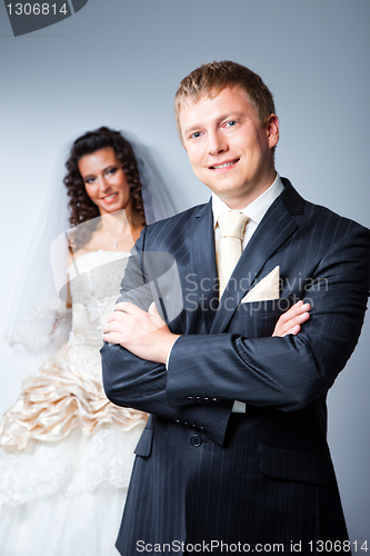 Image of Just married groom and bride