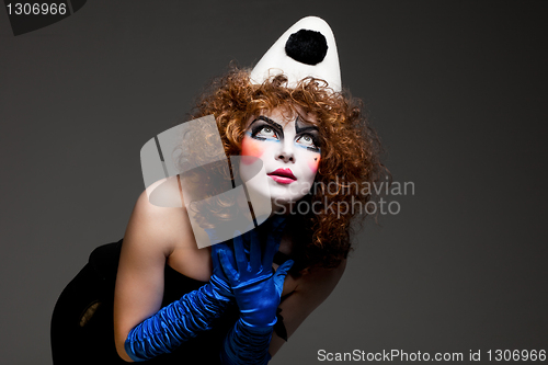 Image of woman mime with theatrical makeup