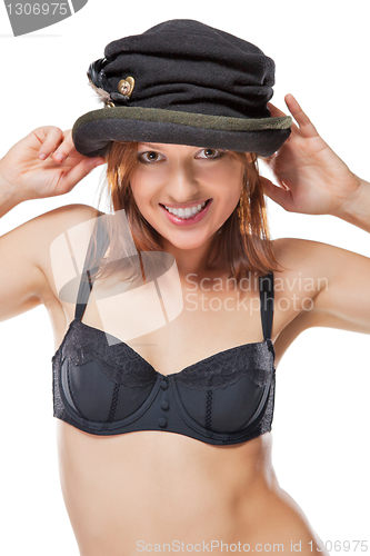 Image of pretty young woman with black bonnet