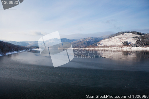 Image of winter lake in Harz mountains, Germany