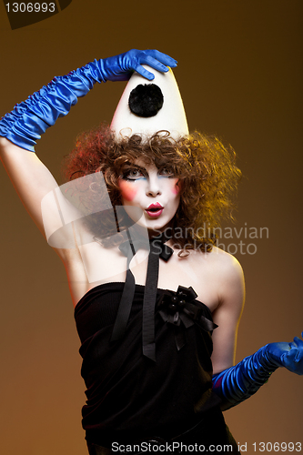 Image of woman mime with theatrical makeup