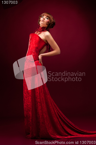 Image of Beautiful girl in red dress