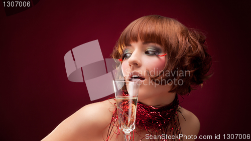 Image of Beautiful girl in red dress