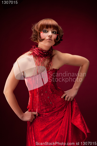 Image of Beautiful girl in red dress