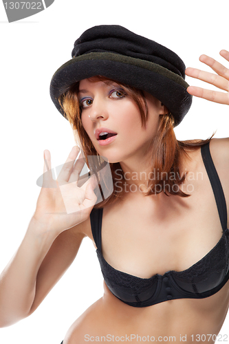 Image of pretty young woman with black bonnet