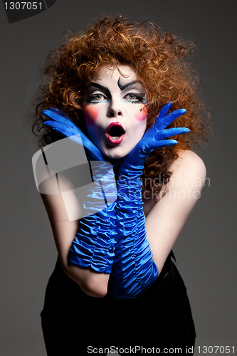 Image of woman mime with theatrical makeup