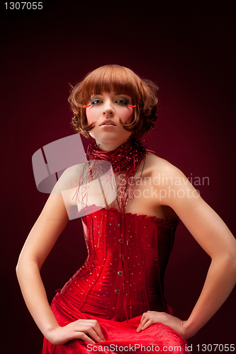 Image of Beautiful girl in red dress