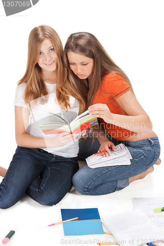 Image of two young happy student gir