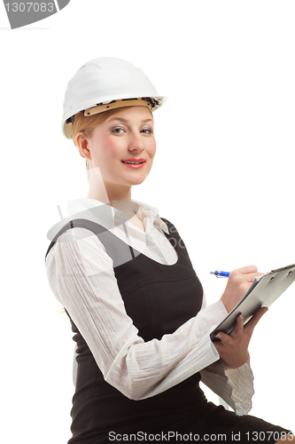 Image of Engineer with laptop isolated on white