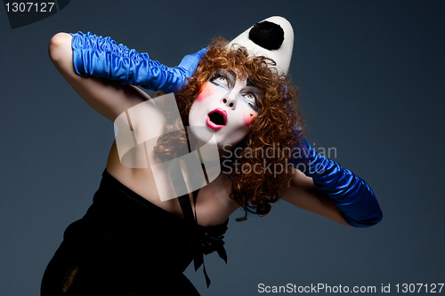 Image of woman mime with theatrical makeup