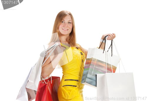 Image of Shopping. Beautiful girl with bag
