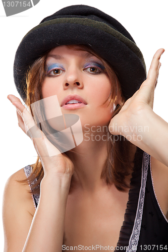 Image of pretty young woman with black bonnet