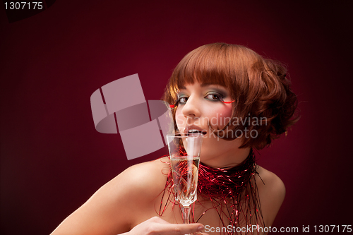 Image of Beautiful girl in red dress