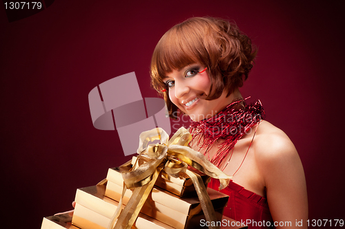 Image of Beautiful girl in red dress