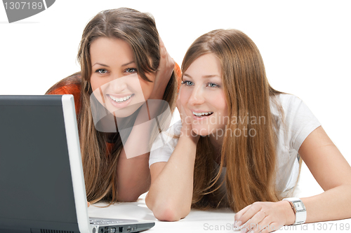 Image of two young happy student girl
