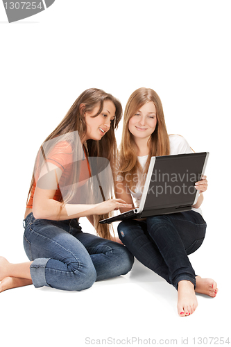 Image of two young happy student girl
