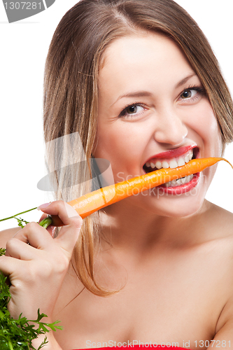 Image of blonde woman eating carrot