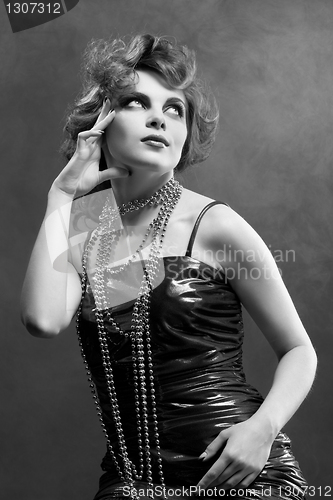 Image of Woman in old fashioned dress, in Black & White
