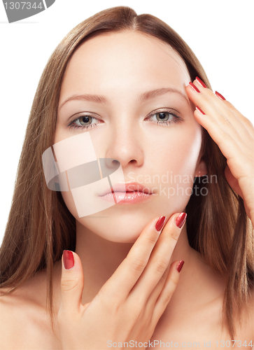 Image of young woman close up studio portrait