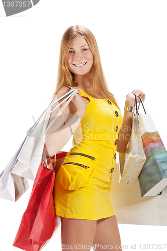 Image of Shopping. Beautiful girl with bag