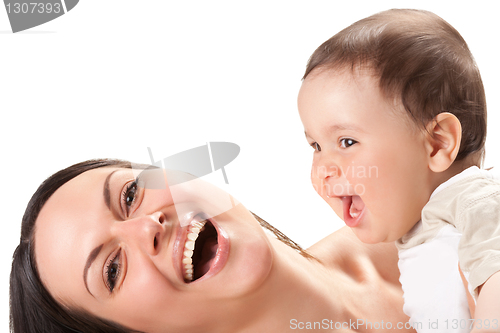 Image of picture of happy mother with baby