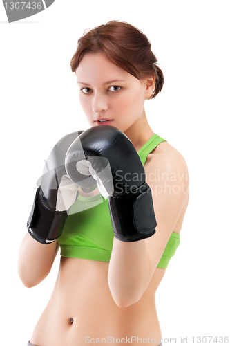 Image of young woman in boxing gloves