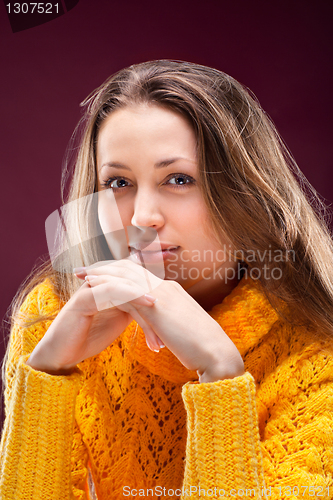Image of Perfect blonde on red background