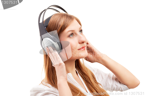 Image of Beautiful women listening music.